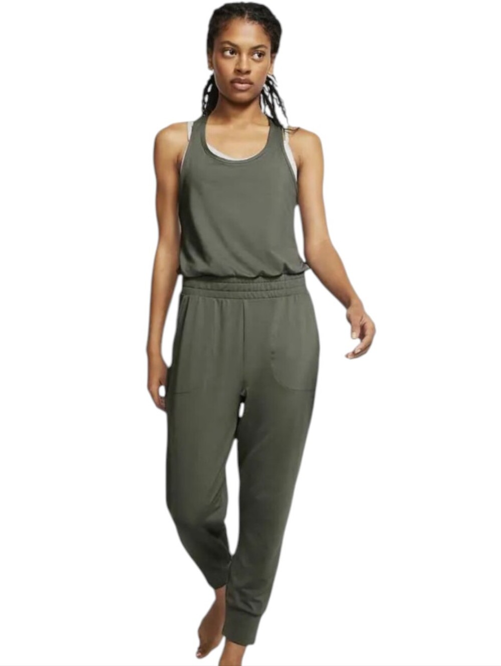 Nike Yoga Dri-FIT Racerback Jumpsuit Green Tank Women's Size Medium With Pockets